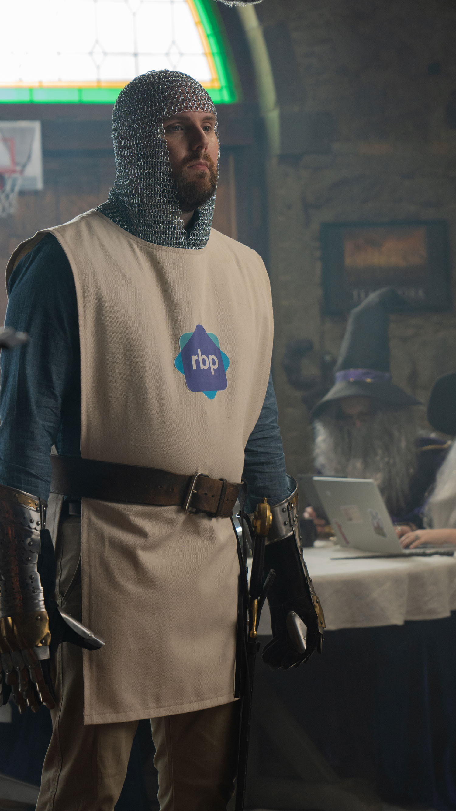 A knight standing proud during a commercial video shoot for rbp