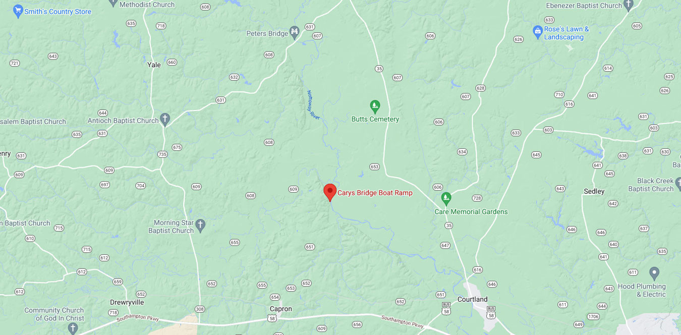 Google map of the Carys Bridge Boat Ramp