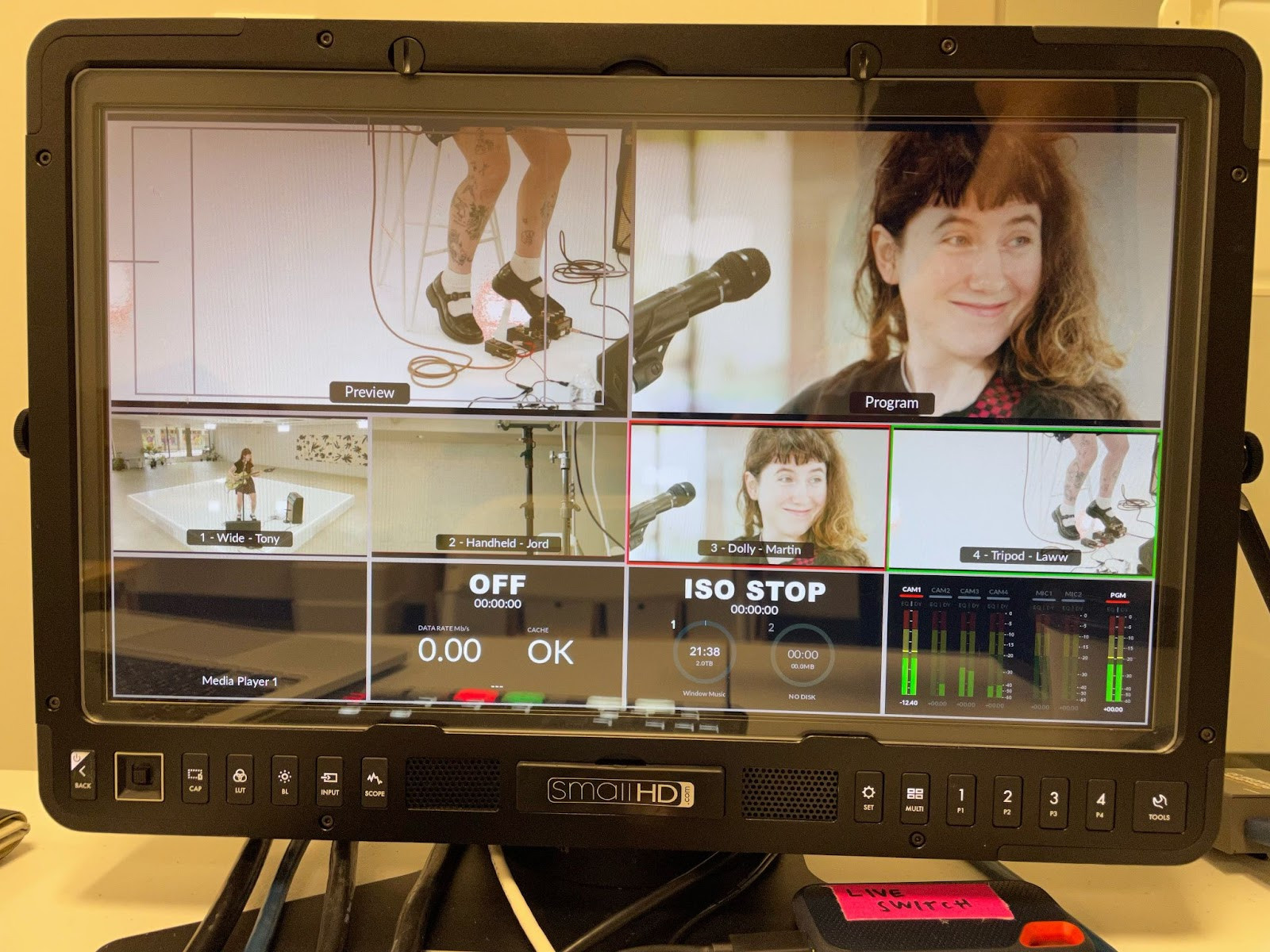 Video production equipment used to film bands
